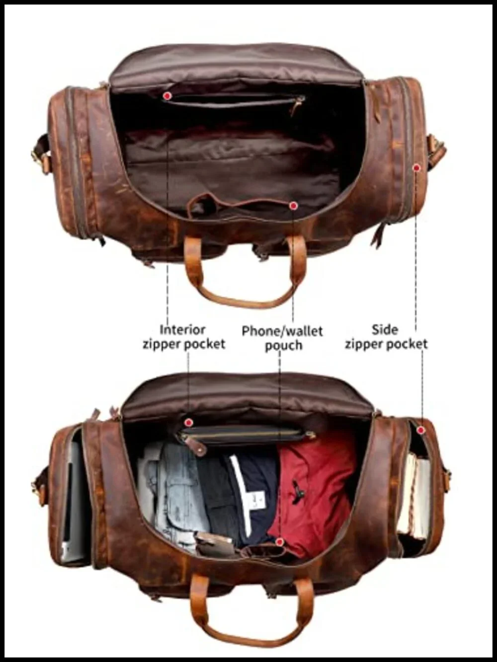 Vintage Leather Duffel Bag Full Grain Cowhide Carry On Luggage Gym Overnight